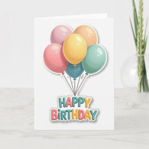 Cartão de Aniversário de Balões Pastel