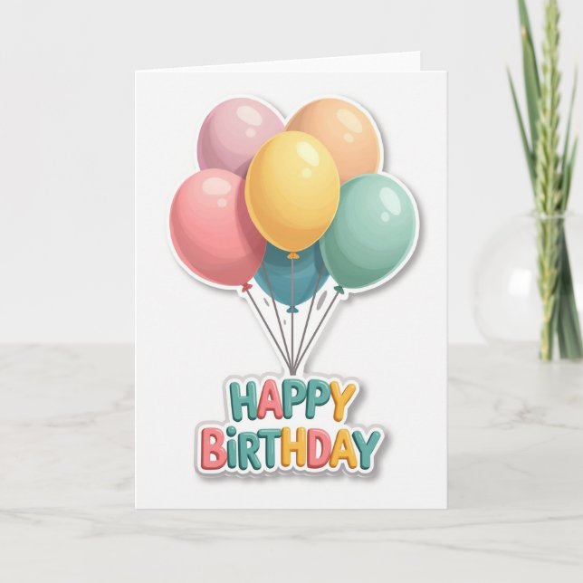 Cartão de Aniversário de Balões Pastel (Frente)