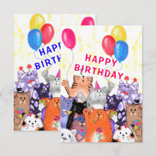 Cartão de aniversário de bebê com festa de gatos f