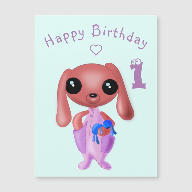 Cartão de Aniversário de Bebê Magnético Coelhinho  (Frente)