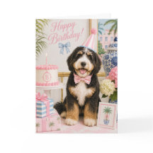Cartão de Aniversário de Bernedoodle Elegante