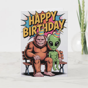 Cartão de Aniversário de Bigfoot Alien Divertido C