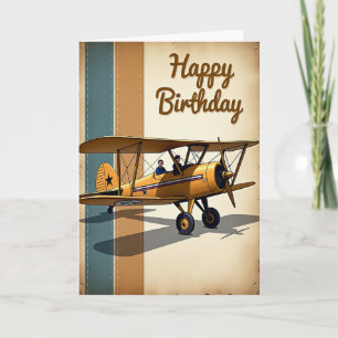 Cartão de Aniversário de Biplano Retrô