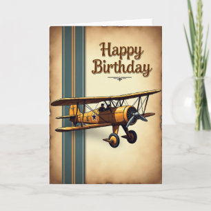 Cartão de Aniversário de Biplano Vintage