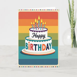 Cartão de Aniversário de Bolo Arco-íris