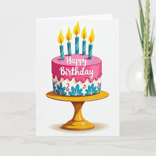 Cartão de Aniversário de Bolo Artístico (Frente)