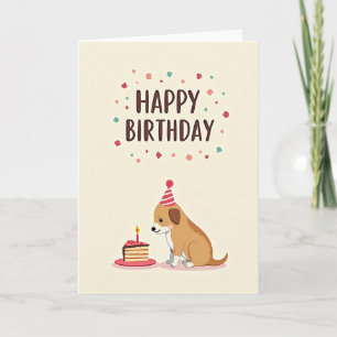 Cartão de Aniversário de Bolo com Cachorro Diverti