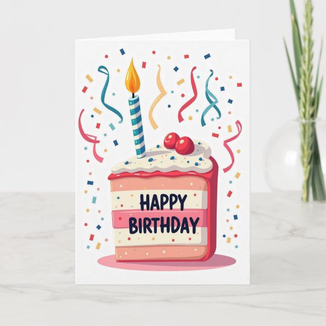 Cartão de Aniversário de Bolo com Confeitos (Frente)
