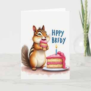 Cartão de Aniversário de Bolo com Esquilo