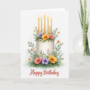 Cartão de Aniversário de Bolo com Vela Elegante