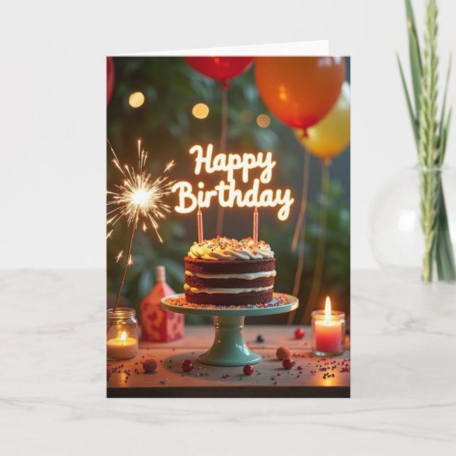 Cartão de Aniversário de Bolo de Chocolate (Frente)