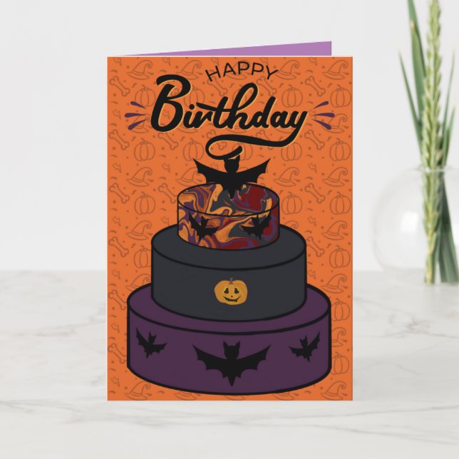 Cartão de Aniversário de Bolo de Halloween (Frente)