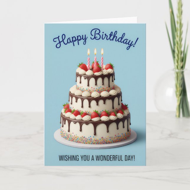 Cartão de Aniversário de Bolo de Morango Elegante  (Frente)