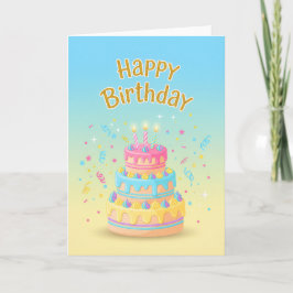 Cartão de Aniversário de Bolo Drip Pastel