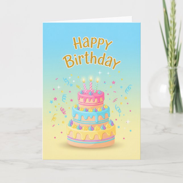 Cartão de Aniversário de Bolo Drip Pastel (Frente)