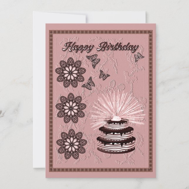 Cartão De Aniversário De Bolo E Mandala (Frente)
