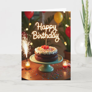 Cartão de Aniversário de Bolo Espumante