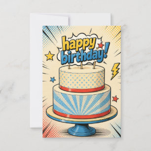 cartão de aniversário de bolo estilo cômico