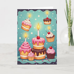 Cartão de Aniversário de Bolo Estrelado