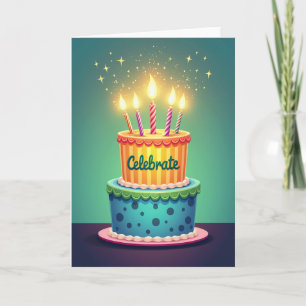 Cartão de Aniversário de Bolo Listrado Doce