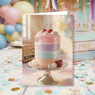 Cartão de Aniversário de Bolo Pastel Caprichoso pa