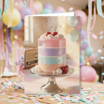 Cartão de Aniversário de Bolo Pastel Caprichoso pa