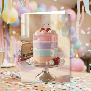 Cartão de Aniversário de Bolo Pastel Caprichoso pa