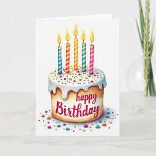 Cartão de Aniversário de Bolo Pintado