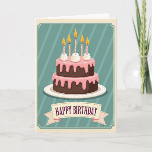 Cartão de Aniversário de Bolo Retrô