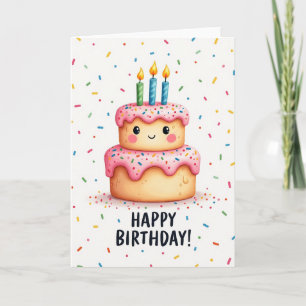 Cartão de Aniversário de Bolo Sorridente