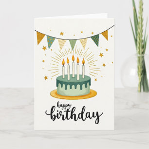 Cartão de Aniversário de Bolo Verde