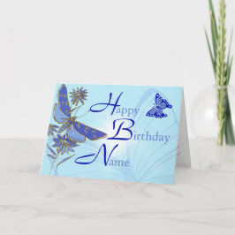 Cartão de Aniversário de Borboleta Azul com Duas P