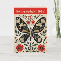 Cartão de Aniversário de Borboleta de Arte Folclór
