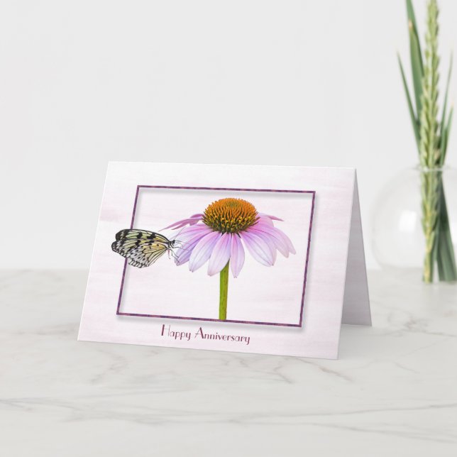 Cartão de Aniversário de Borboleta em Flor de Cone (Frente)