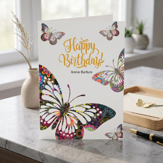 Cartão de Aniversário de Borboleta Estampada