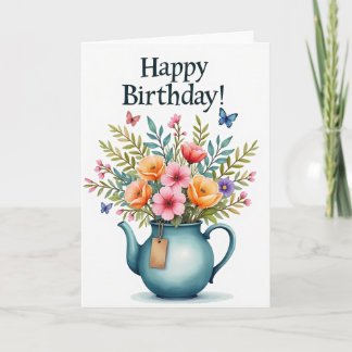 Cartão de Aniversário de Buquê de Chá Elegante