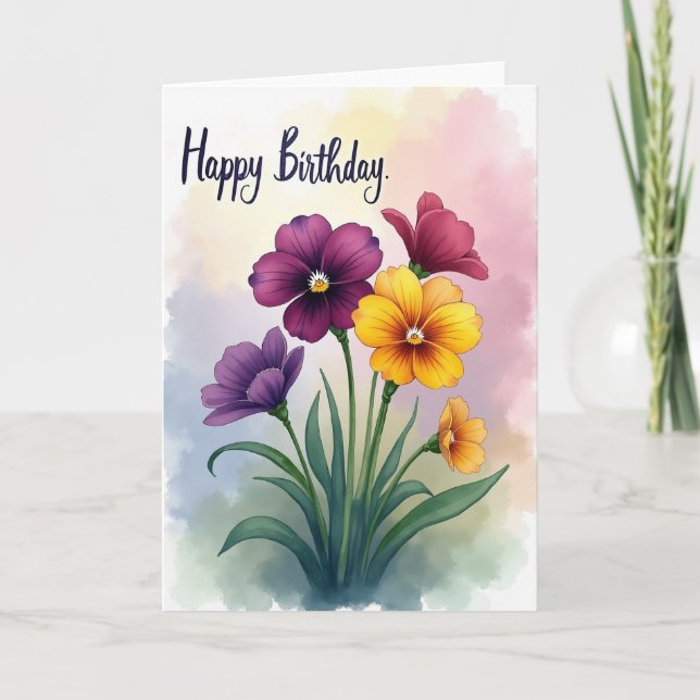 Cartão de Aniversário de Buquê Pintado (Frente)