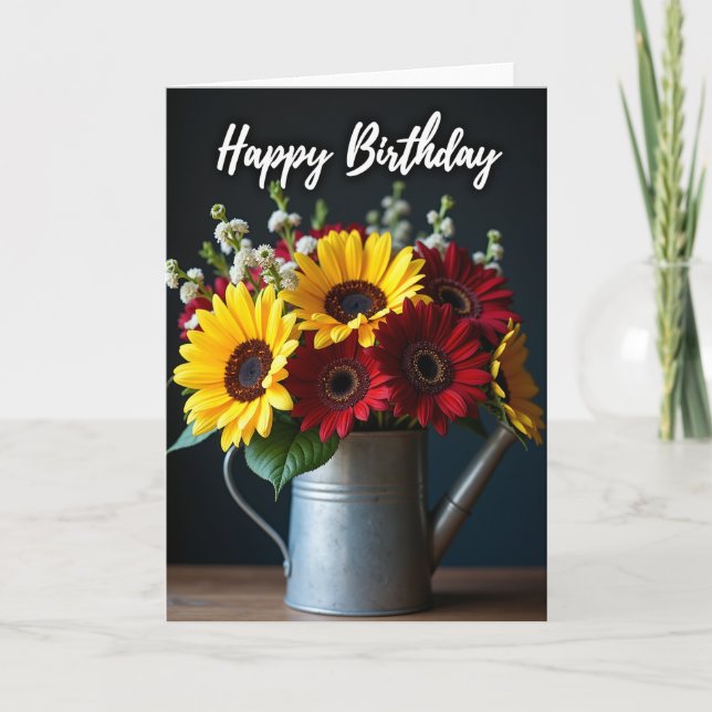 Cartão de Aniversário de Buquê Rústico (Frente)