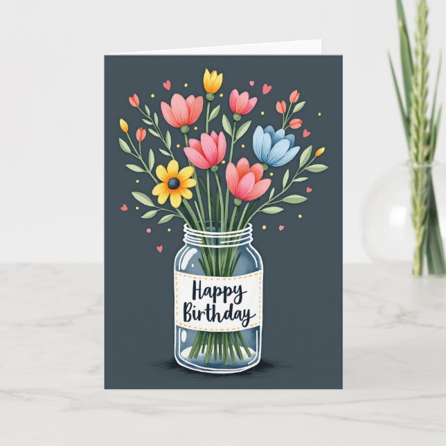 Cartão de Aniversário de Buquê Vibrante (Frente)