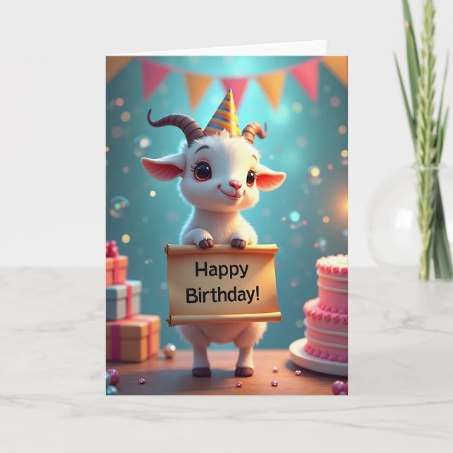 Cartão de Aniversário de Cabra Sorridente (Frente)