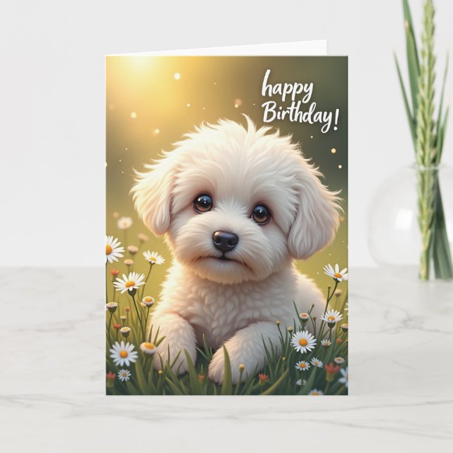 Cartão de Aniversário de Cachorrinho Ensolarado (Frente)
