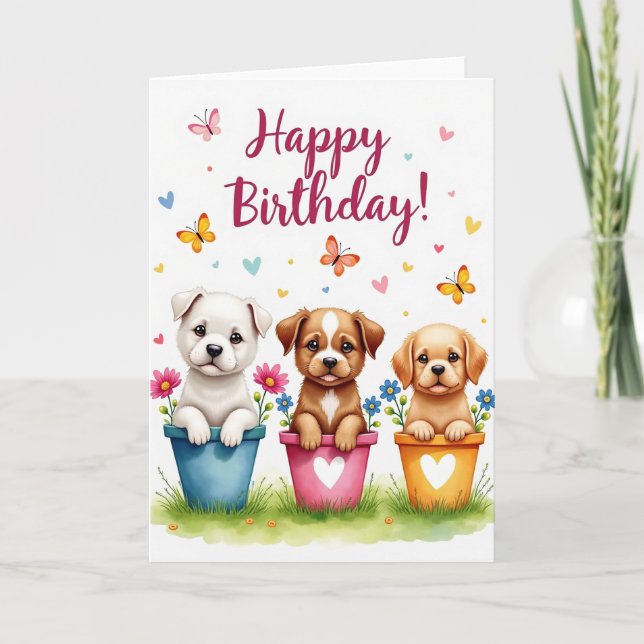 Cartão de aniversário de cachorrinho fofo (Frente)