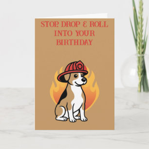 Cartão de Aniversário de Cachorro Bombeiro