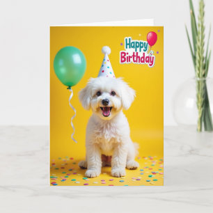 Cartão de Aniversário de Cachorro Branco Alegre