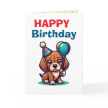 Cartão de Aniversário de Cachorro Cartoon Fofo - M