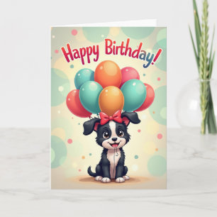 Cartão de Aniversário de Cachorro com Balões
