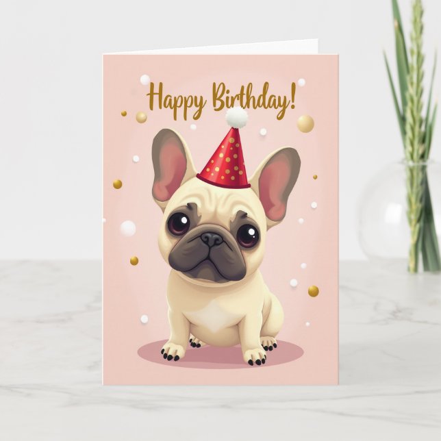 Cartão de Aniversário de Cachorro com Chapéu de Fe (Frente)