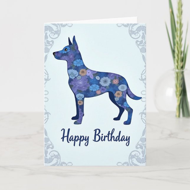 Cartão de Aniversário de Cachorro com Desenho Flor (Frente)