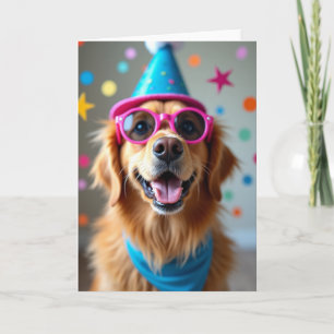 Cartão de Aniversário de Cachorro Dourado Alegre