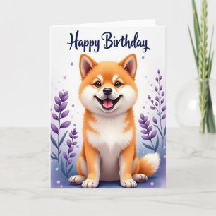 Cartão de Aniversário de Cachorro Floral